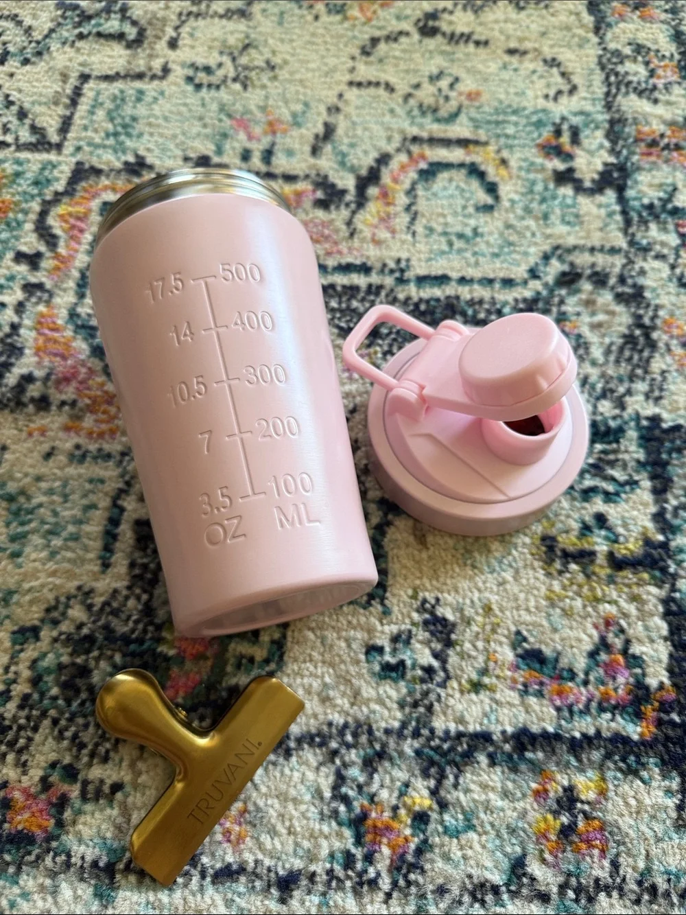 TRUVANI Pink Stainless Steel Protein Shaker Cup – 16.9 oz / 500ml with Clip